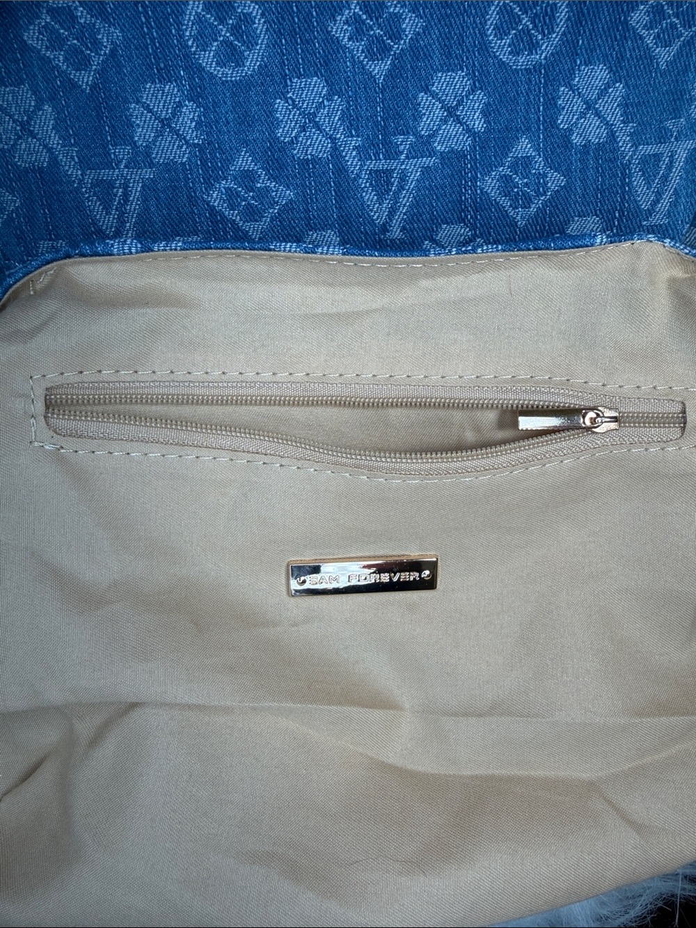 Denim NWOT 3 AM monogram Crossbody bag with large front pocket. 10 X 7 x2 - Picture 9 of 12
